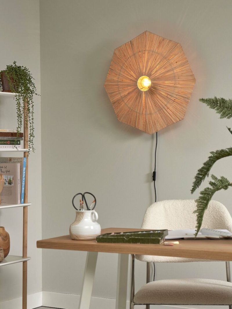 Achthoekige raffia wandlamp naturel L GOOD&MOJO Panama - Afbeelding 4