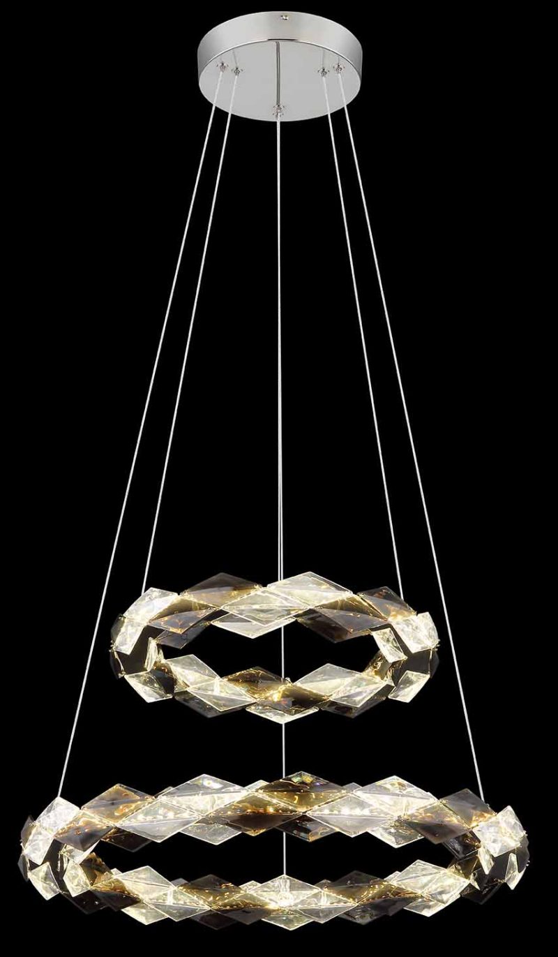 Acrylkristal hanglamp dubbelkrans chroom/rookgrijs Globo Karilion - Afbeelding 3