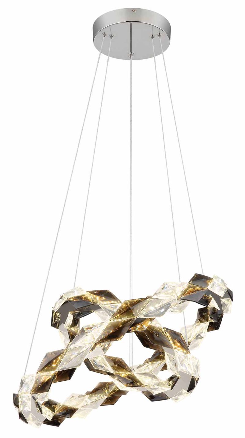 Acrylkristal hanglamp dubbelkrans chroom/rookgrijs Globo Karilion - Afbeelding 4