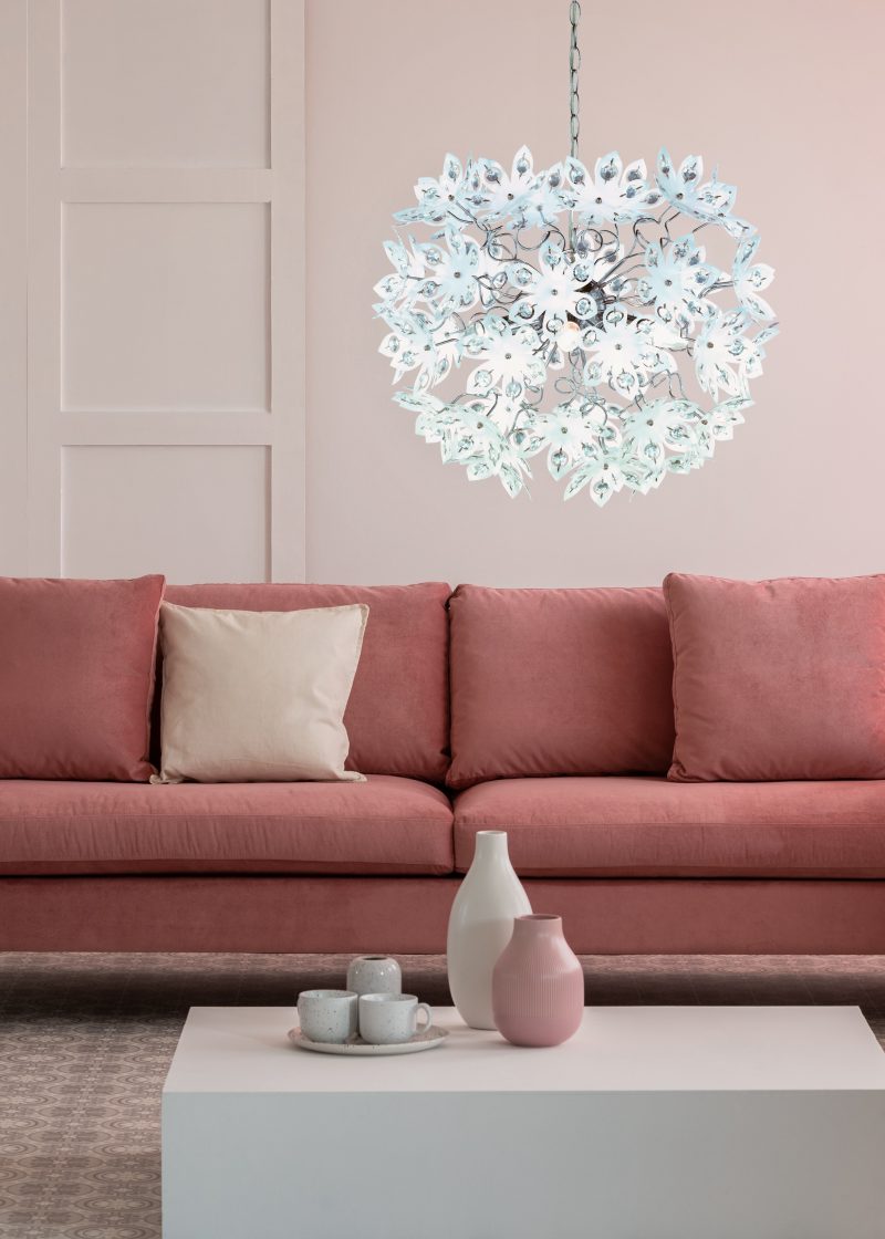 Bolvormige chromen hanglamp flonkerend bloempatroon Blowball - Afbeelding 2