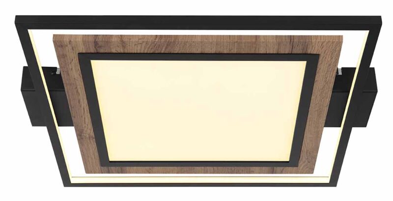 Design plafondlamp vierkant zwart/houtlook Globo Gabaldo - Afbeelding 2