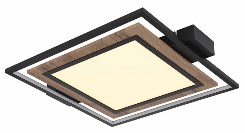 Design plafondlamp vierkant zwart/houtlook Globo Gabaldo - Afbeelding 4