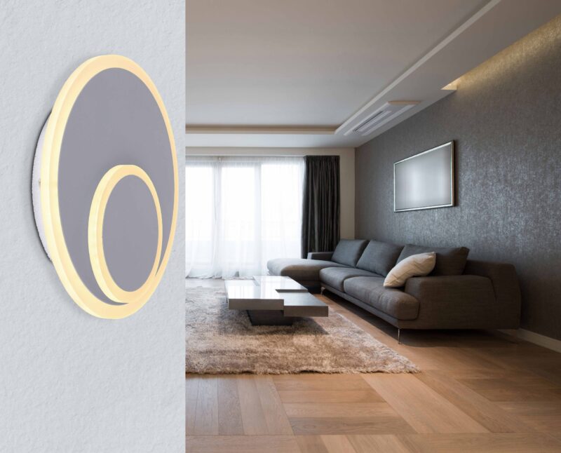 Dubbelcirkel wandlamp staal/wit Globo Villa - Afbeelding 2