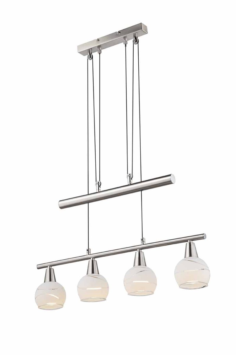 Dubbelstang hanglamp 4-satijnglaskap nikkel Globo Elliott - Afbeelding 2