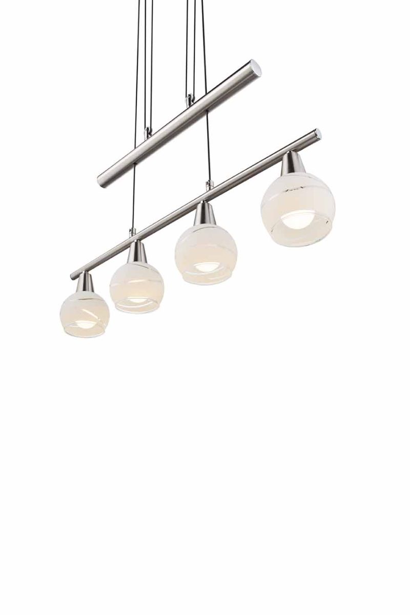 Dubbelstang hanglamp 4-satijnglaskap nikkel Globo Elliott - Afbeelding 3