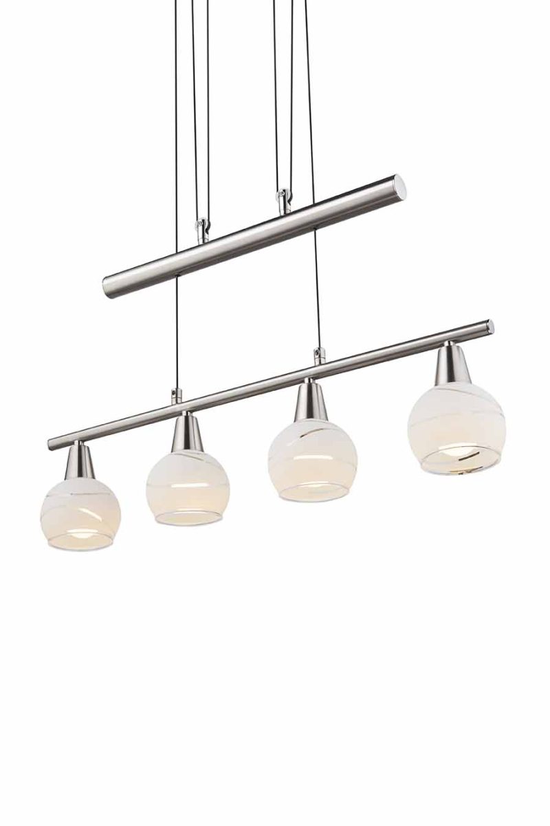 Dubbelstang hanglamp 4-satijnglaskap nikkel Globo Elliott - Afbeelding 4