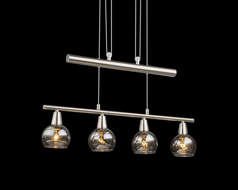 Dubbelstang hanglamp nikkel 4-rookglaskap Globo Roman - Afbeelding 2