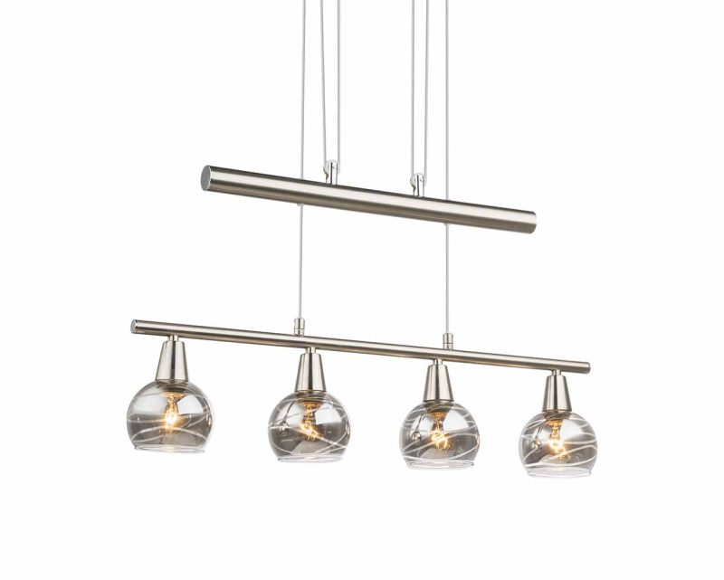 Dubbelstang hanglamp nikkel 4-rookglaskap Globo Roman - Afbeelding 3