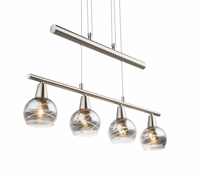 Dubbelstang hanglamp nikkel 4-rookglaskap Globo Roman - Afbeelding 4