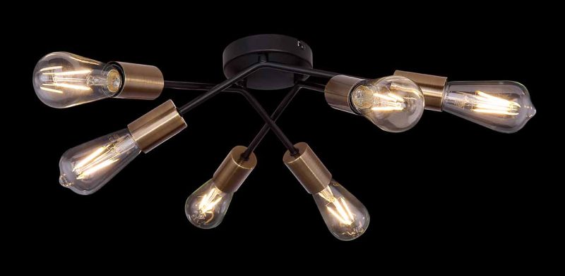 Flexibele 6-lichts plafondlamp zwart/messing Globo Sarini - Afbeelding 4