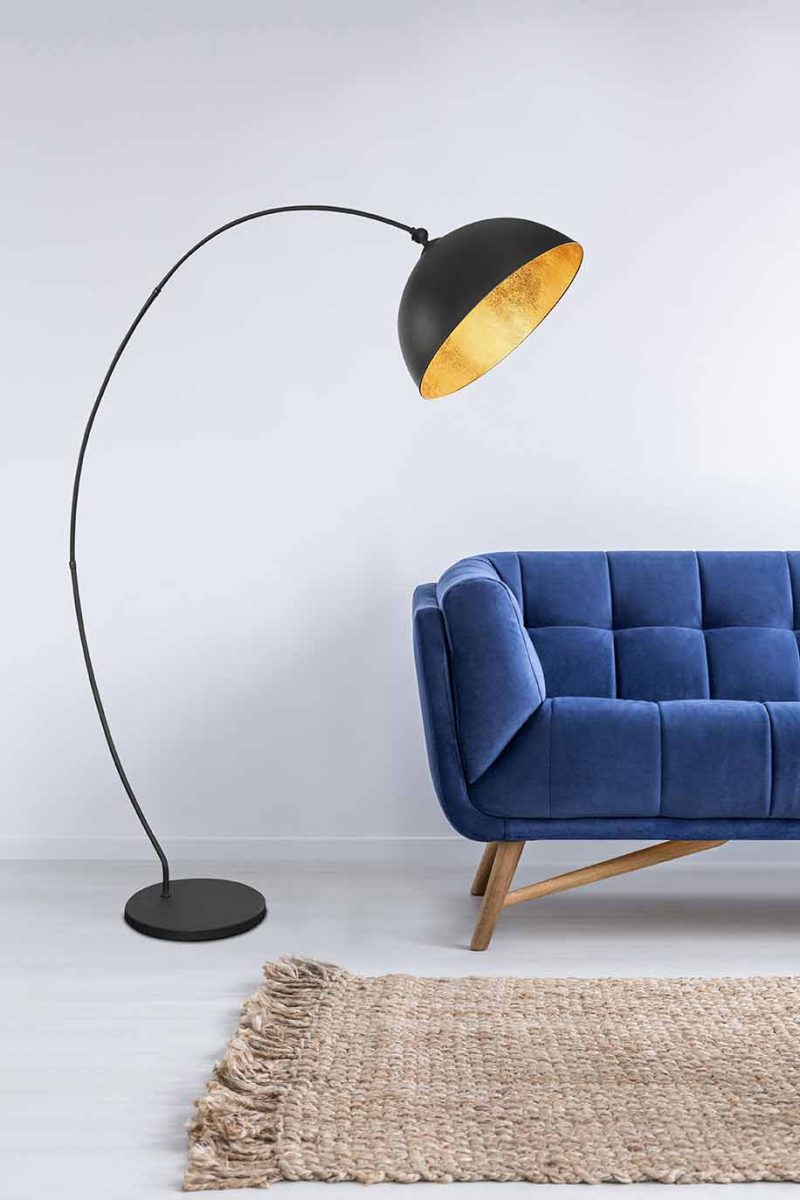 Gebogen zwarte vloerlamp goudgevoerd Globo Gottfried - Afbeelding 4