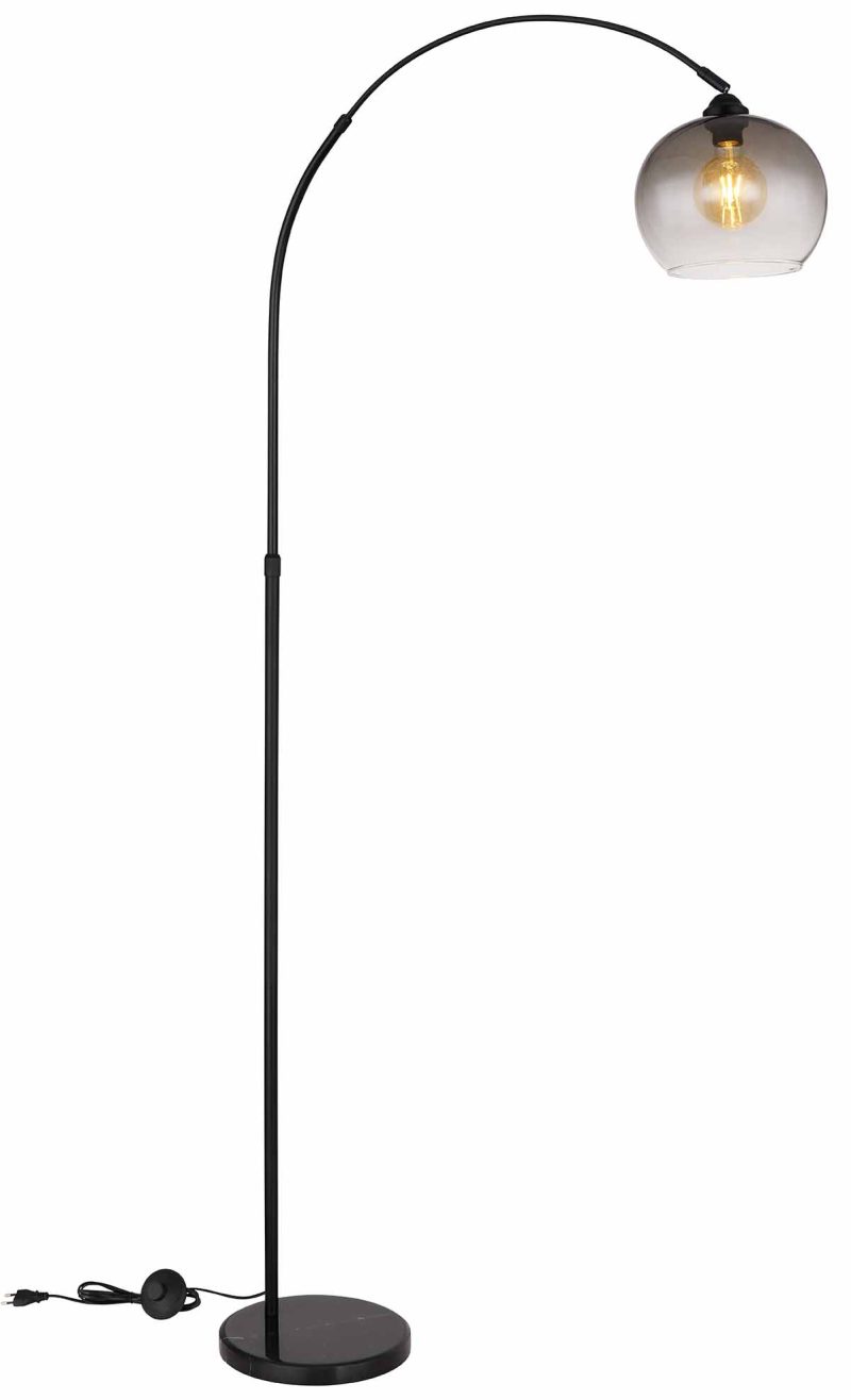 Gebogen zwarte vloerlamp rookglas bol Globo Newcastle - Afbeelding 4