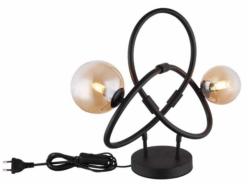 Gedraaide 2-amberglasbol tafellamp zwart Globo Tuberius - Afbeelding 3