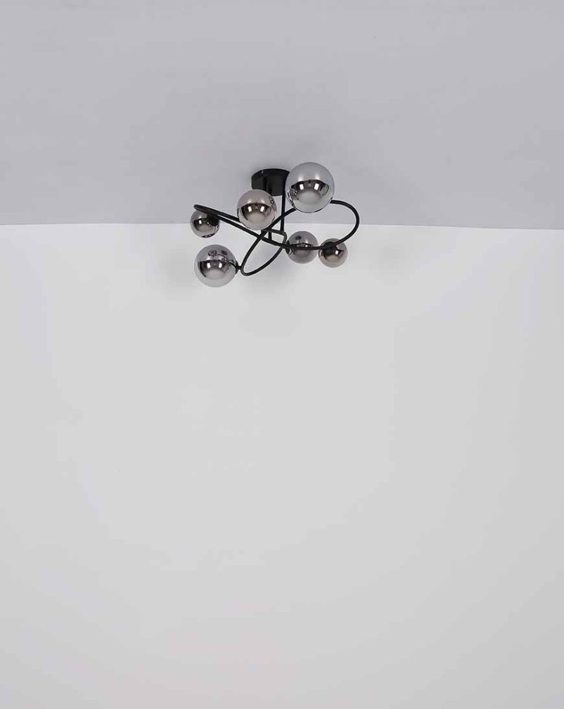 Gedraaide 6-rookglasbol plafondlamp zwart Globo Riha - Afbeelding 4