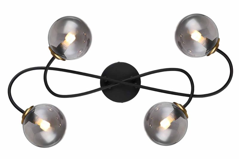 Gedraaide plafondlamp zwart/messing 4-rookglasbol Globo Jorge - Afbeelding 3