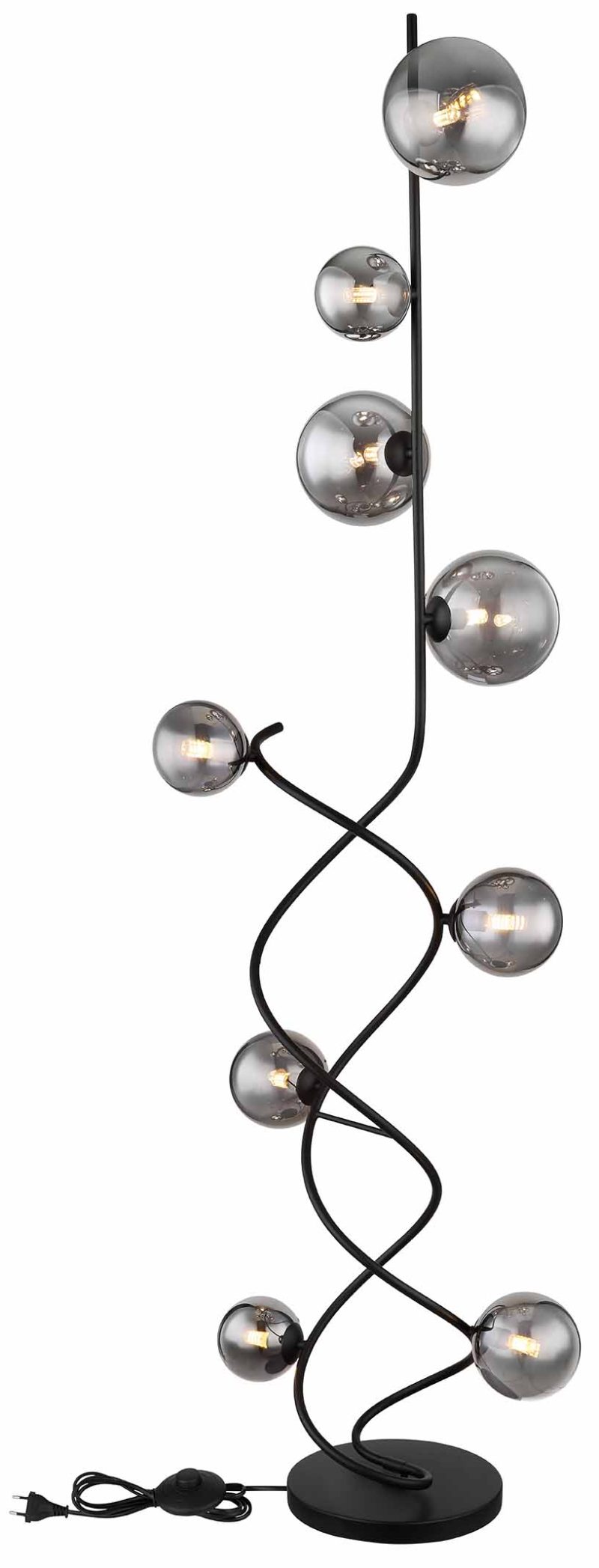 Gedraaide zwarte vloerlamp 9-rookglasbol Globo Riha - Afbeelding 3