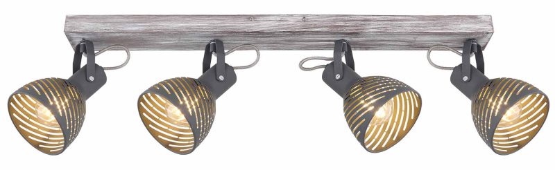Grijze spot hout/metaal 4-lichts Globo Mori - Afbeelding 2
