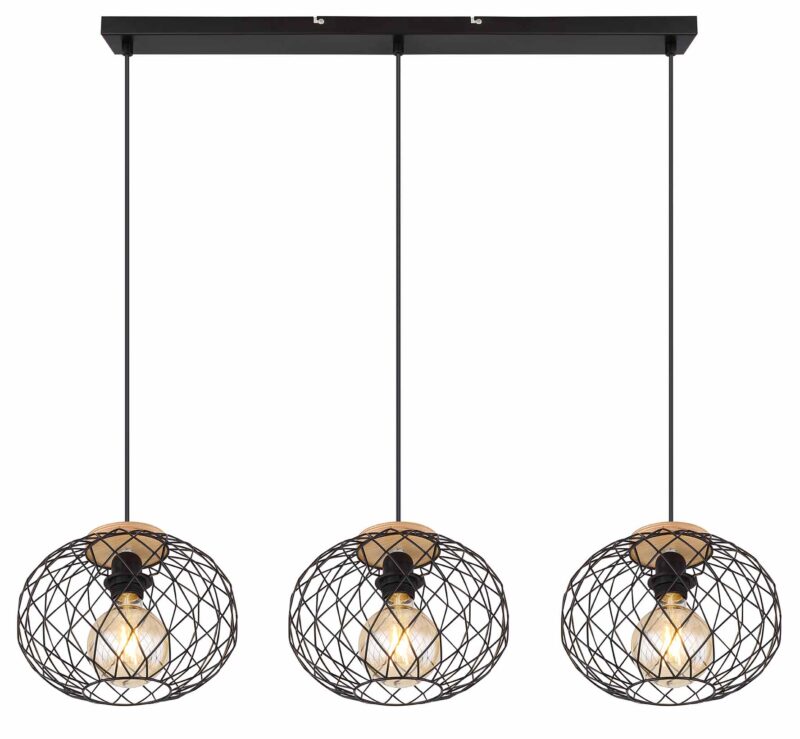 Hanglamp 3-lichts rasterkap zwart/bruin Globo Lacky - Afbeelding 2