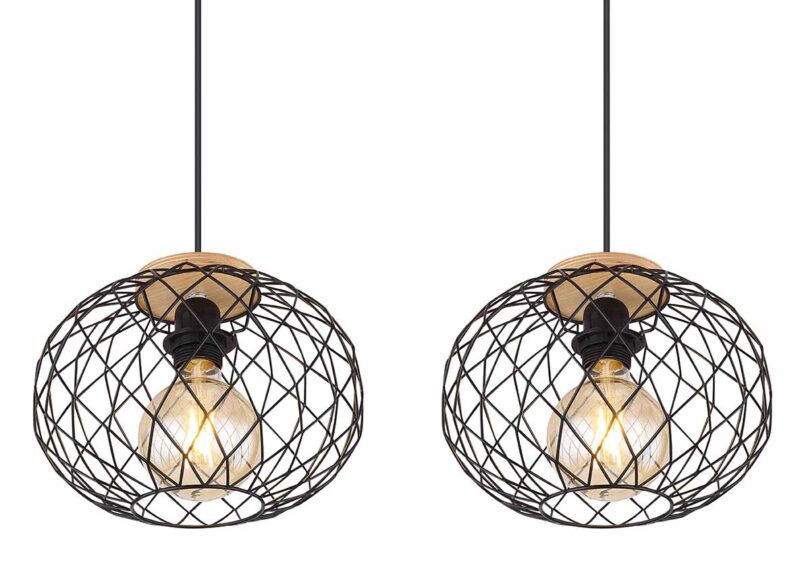 Hanglamp 3-lichts rasterkap zwart/bruin Globo Lacky - Afbeelding 3