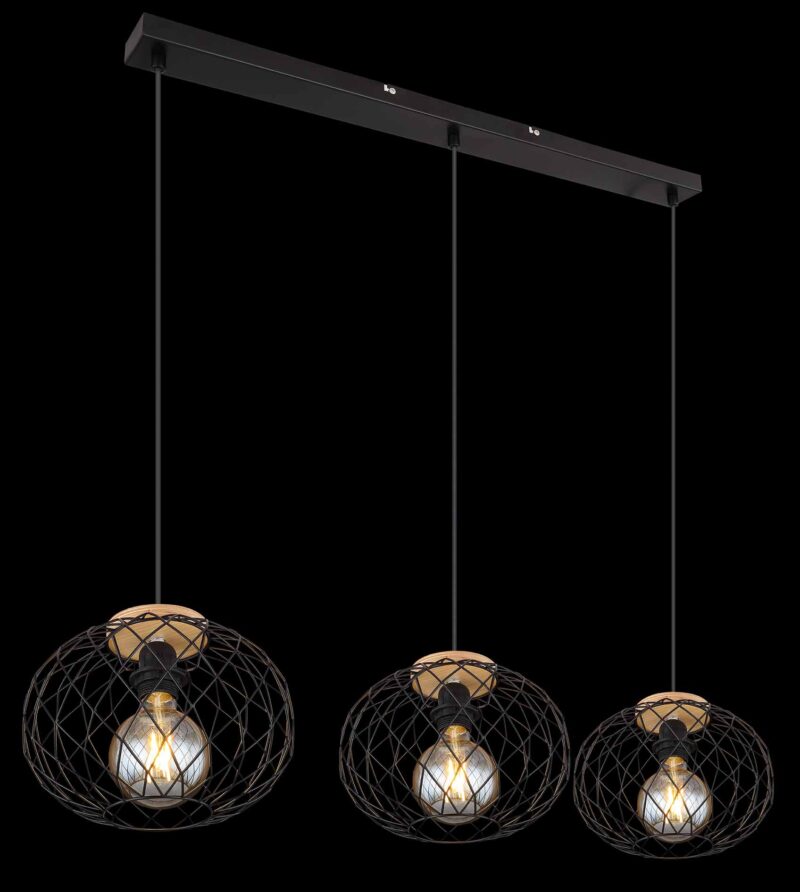 Hanglamp 3-lichts rasterkap zwart/bruin Globo Lacky - Afbeelding 4