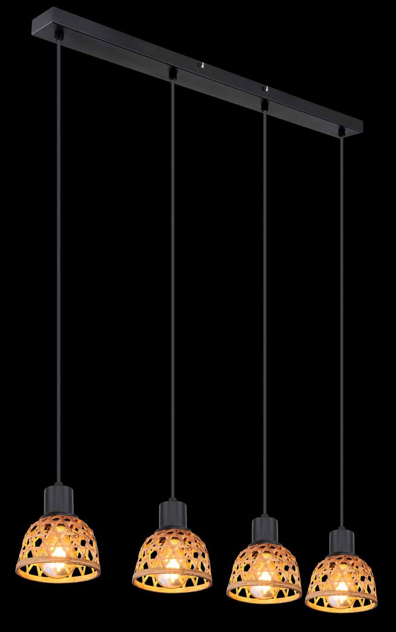 Hanglamp 4-kap zwart/bruin bamboeweefsel Globo Wenna - Afbeelding 4