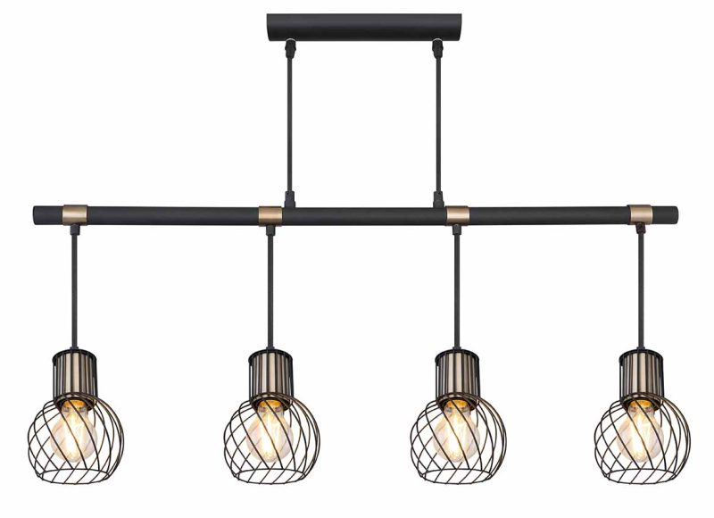 Hanglamp 4-lichts rasterkap zwart/goud Globo Argusto - Afbeelding 2