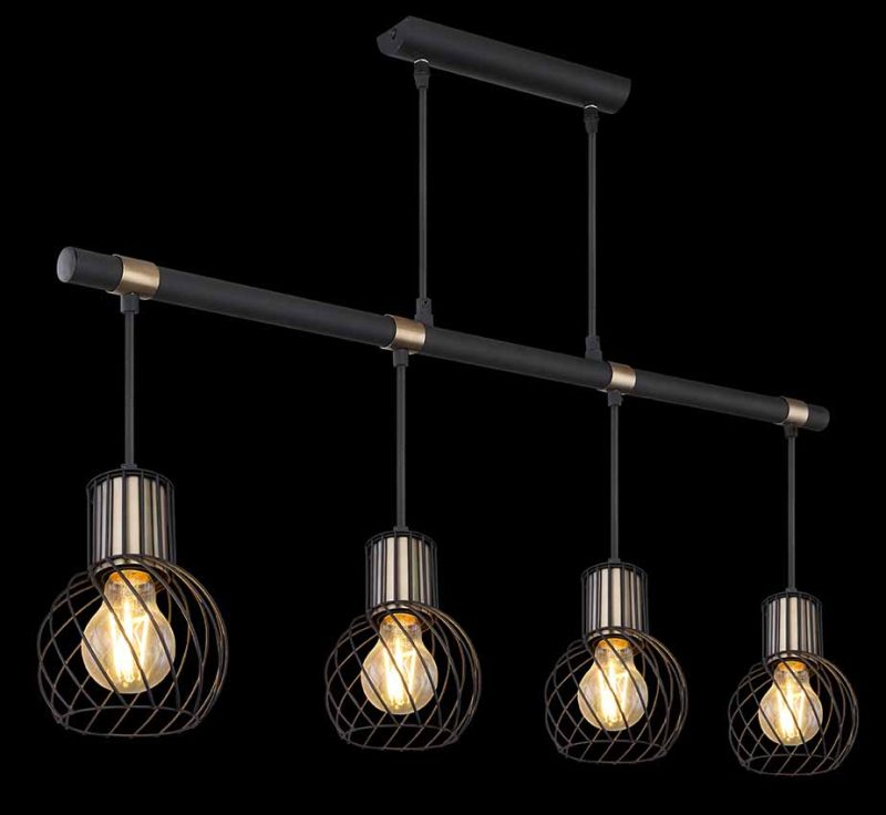 Hanglamp 4-lichts rasterkap zwart/goud Globo Argusto - Afbeelding 4
