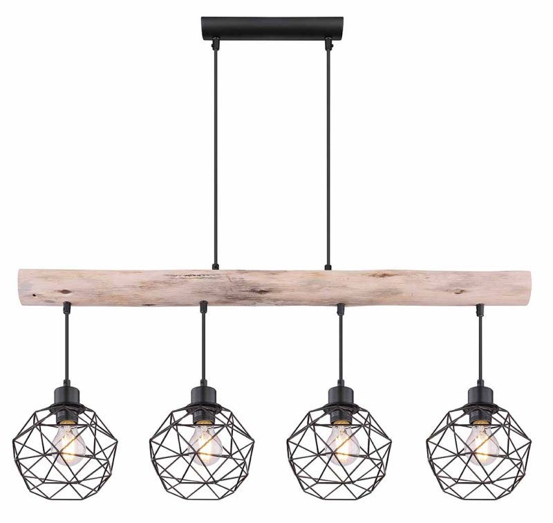 Hanglamp balkvormig landelijk zwart Globo Theodor - Afbeelding 2