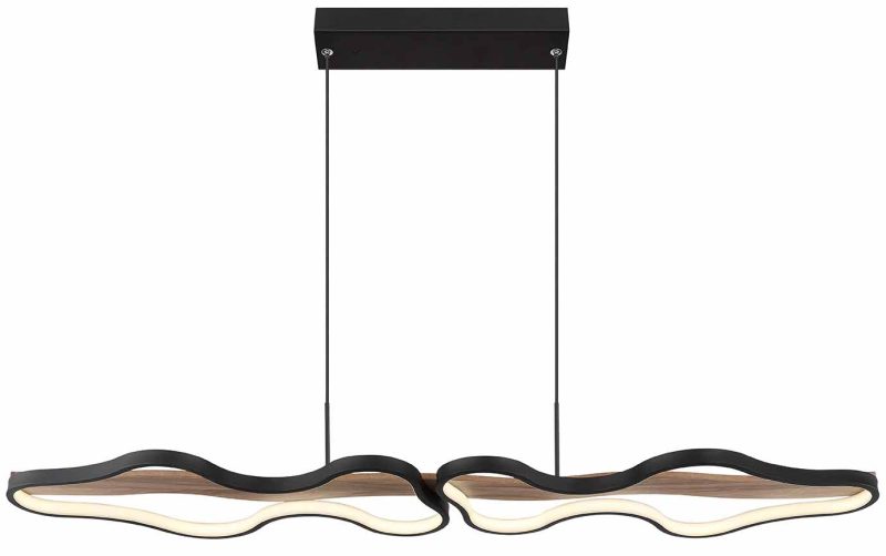 Hanglamp dubbele wolkvorm zwart/houtlook Globo Bezzy - Afbeelding 2