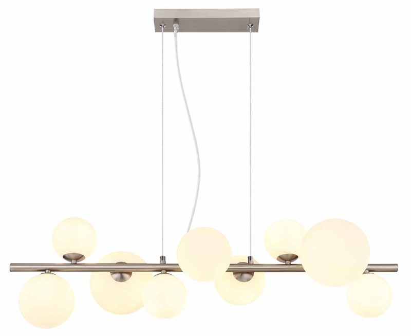 Hanglamp horizontaal 9-opaalglaskap nikkel Globo Riha - Afbeelding 2