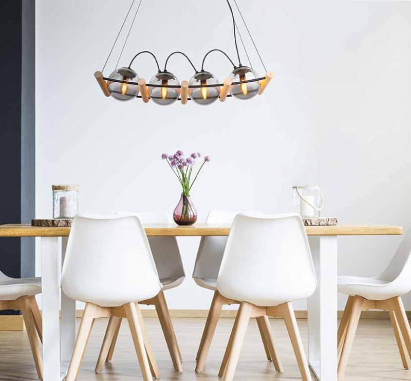 Hanglamp modern zwart metaal hout Globo Leona - Afbeelding 4