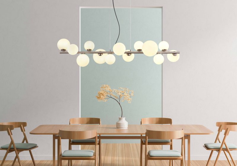 Hanglamp nikkel 13-opaalglaskap horizontaal Globo Riha - Afbeelding 4