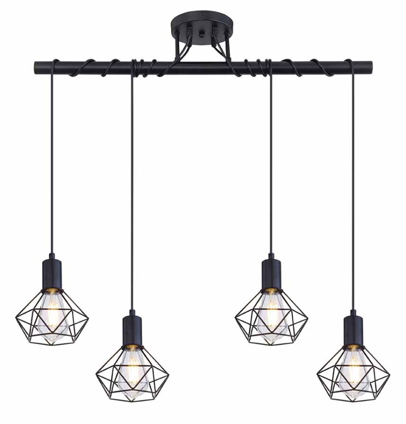 Hanglamp zwart 4-lichts rasterkap Globo Xara i - Afbeelding 2