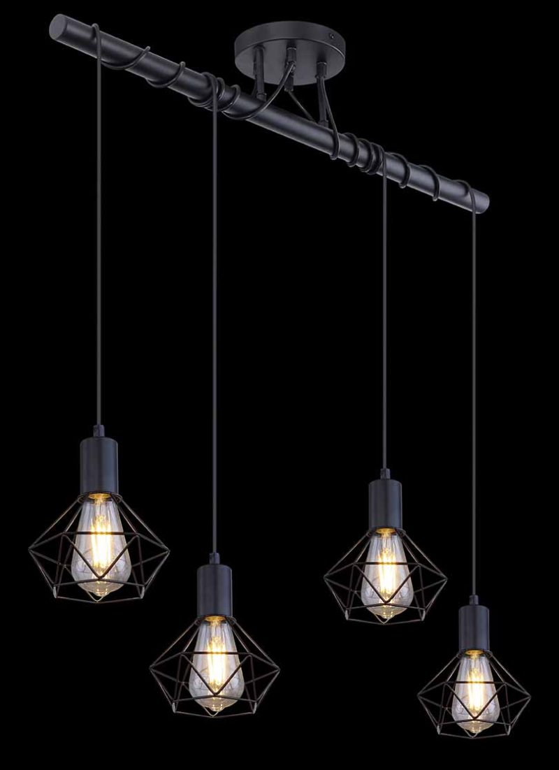 Hanglamp zwart 4-lichts rasterkap Globo Xara i - Afbeelding 4