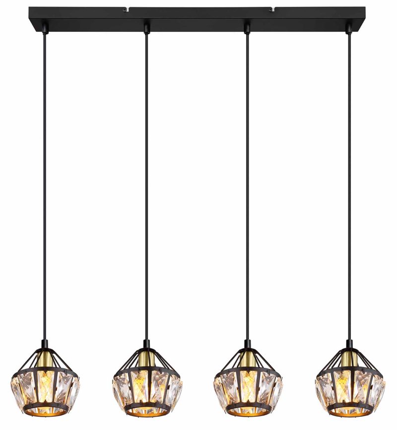 Hanglamp zwart/messing 4-kristalkap diamantvorm Globo Lois - Afbeelding 2