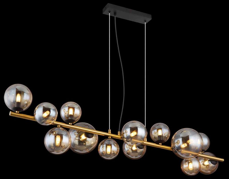 Hanglamp zwart/messing horizontaal 13-amberglasbol Globo Riha - Afbeelding 4