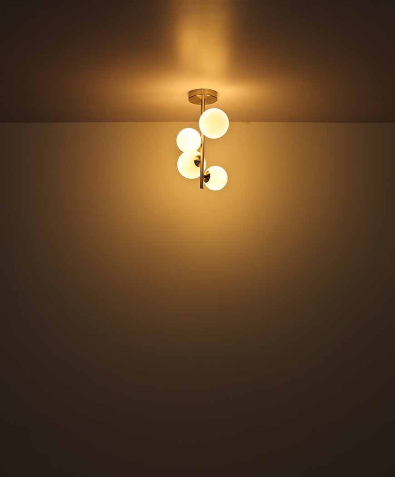 Horizontale nikkelen plafondlamp 9-opaalglaskap Globo Riha - Afbeelding 4