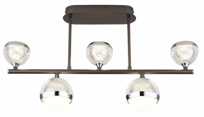 Horizontale plafondlamp antraciet/chroom 5-acrylglasbol Globo Untsy - Afbeelding 2
