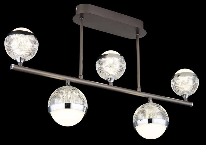 Horizontale plafondlamp antraciet/chroom 5-acrylglasbol Globo Untsy - Afbeelding 3