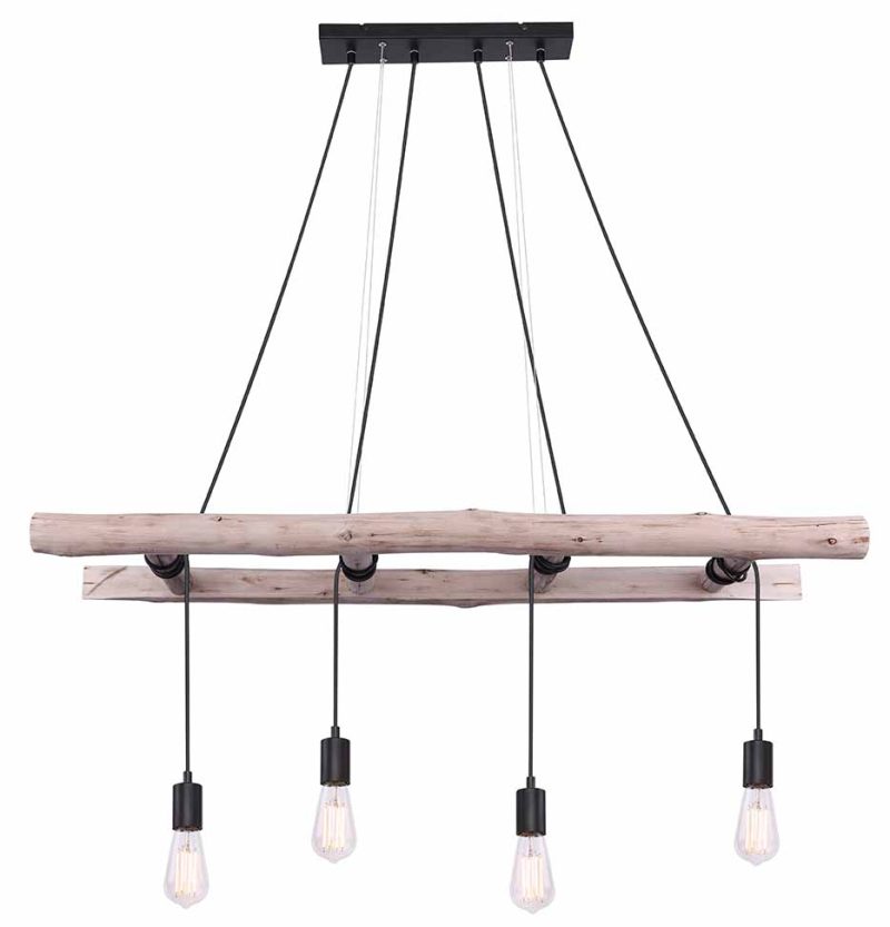 Houten hanglamp landelijk naturel Globo Irmgard - Afbeelding 2