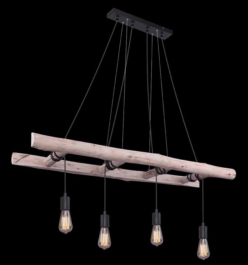 Houten hanglamp landelijk naturel Globo Irmgard - Afbeelding 4
