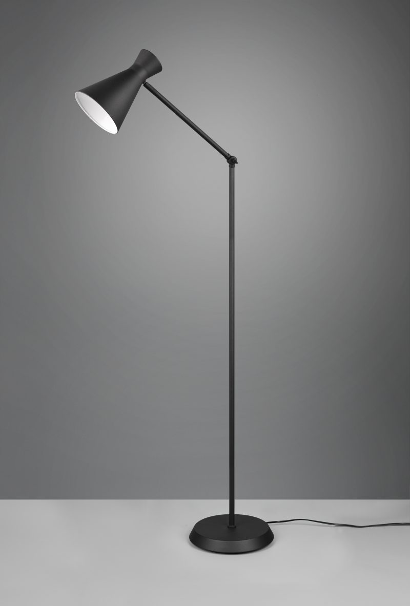 Industriële vloerlamp trechterkap zwart Enzo - Afbeelding 3