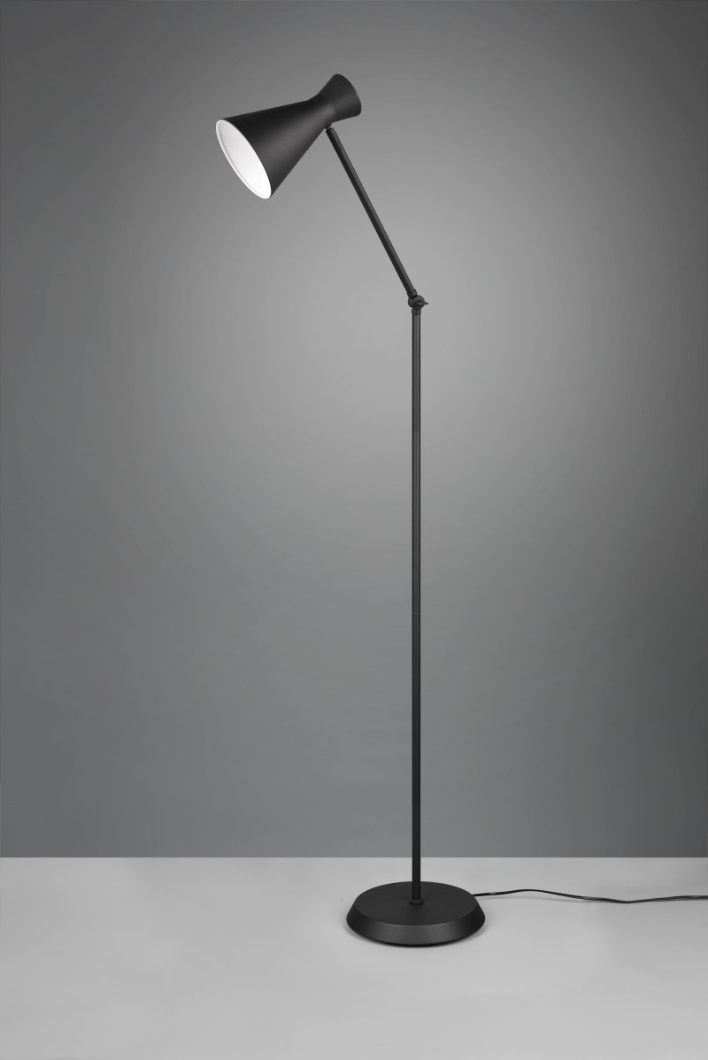 Industriële vloerlamp trechterkap zwart Enzo - Afbeelding 4