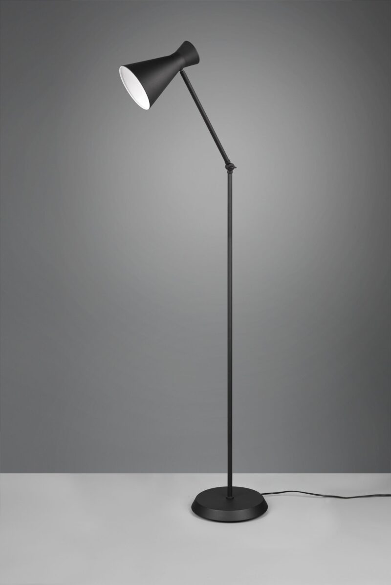 Industriële vloerlamp trechterkap zwart Enzo - Afbeelding 4