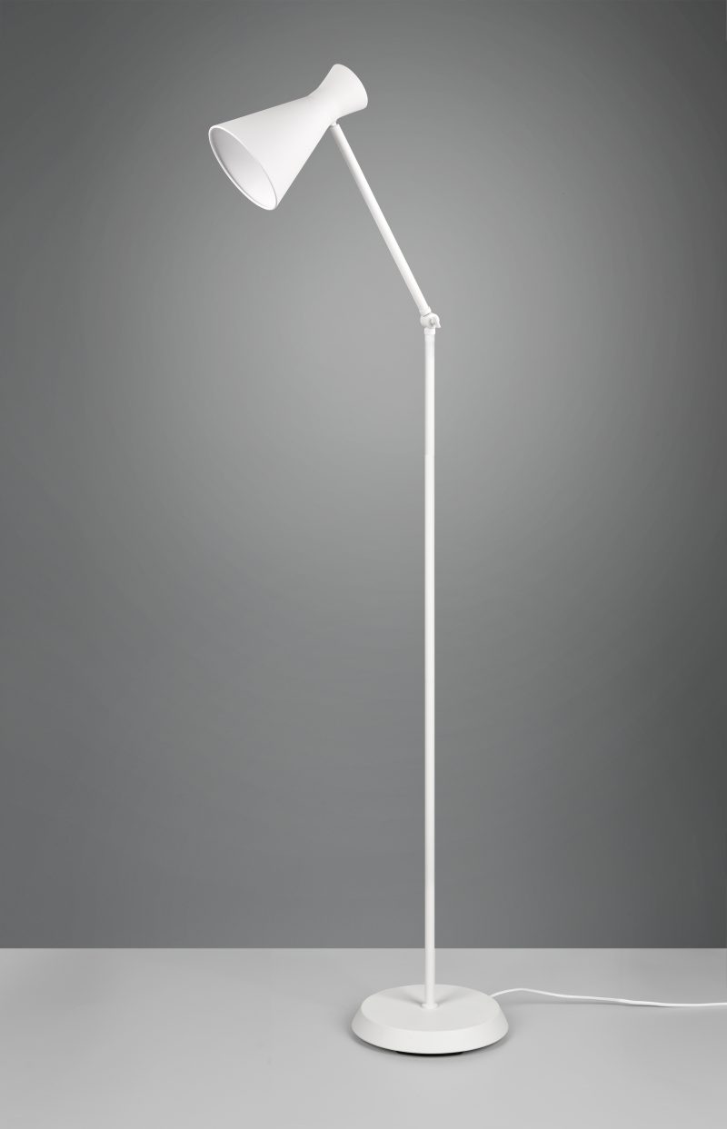 Industriële witte vloerlamp trechterkap Enzo - Afbeelding 2