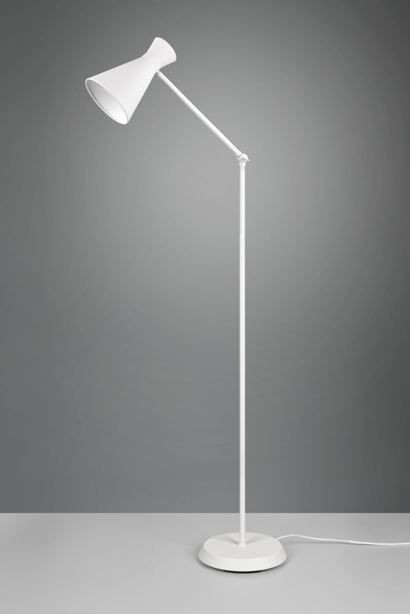Industriële witte vloerlamp trechterkap Enzo - Afbeelding 3