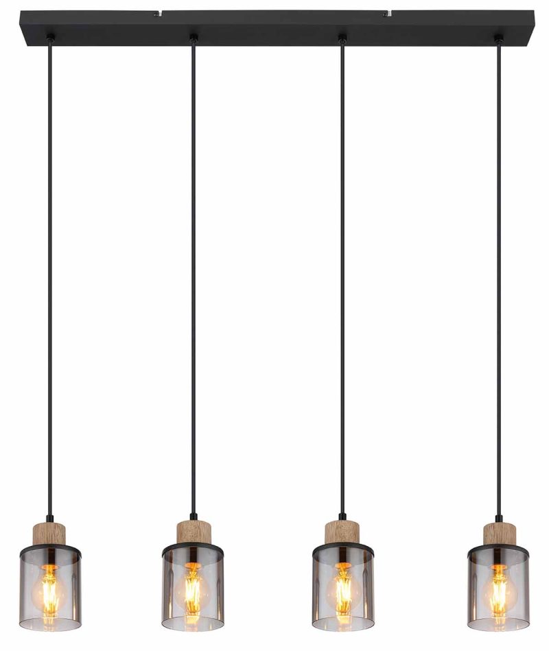 Klassieke glazen metalen zwarte hanglamp Globo Reid - Afbeelding 2