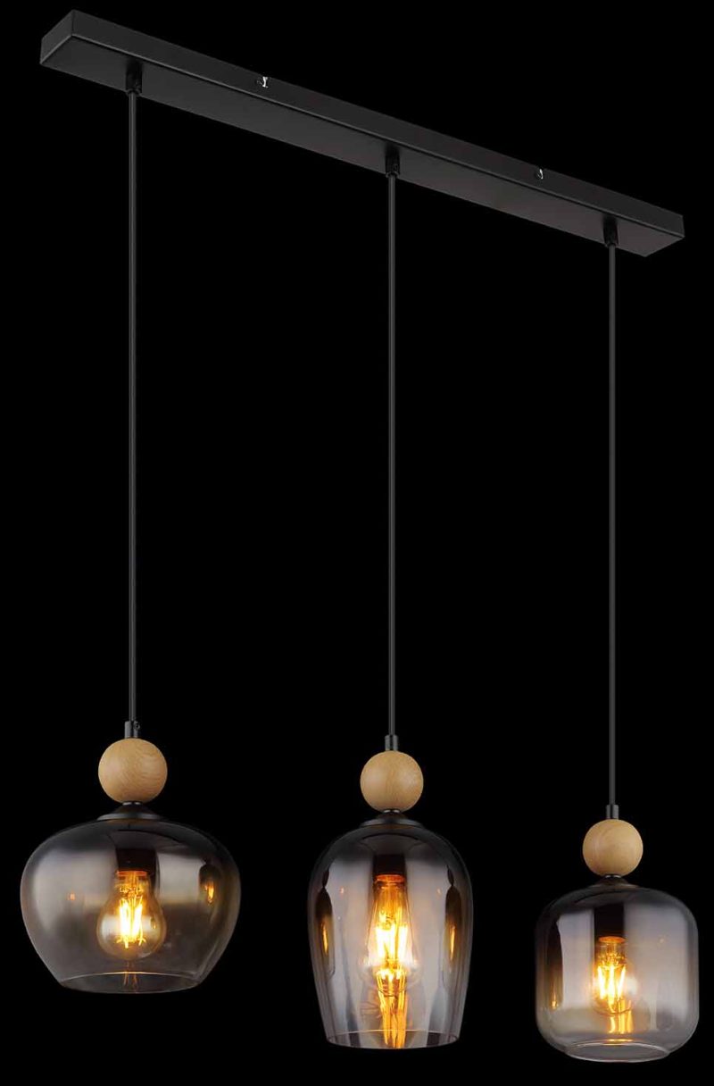 Klassieke metalen glazen zwarte hanglamp Globo Commy - Afbeelding 4