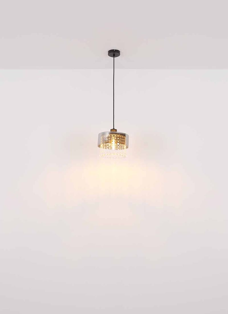 Klassieke metalen glazen zwarte hanglamp Globo Hendry - Afbeelding 4