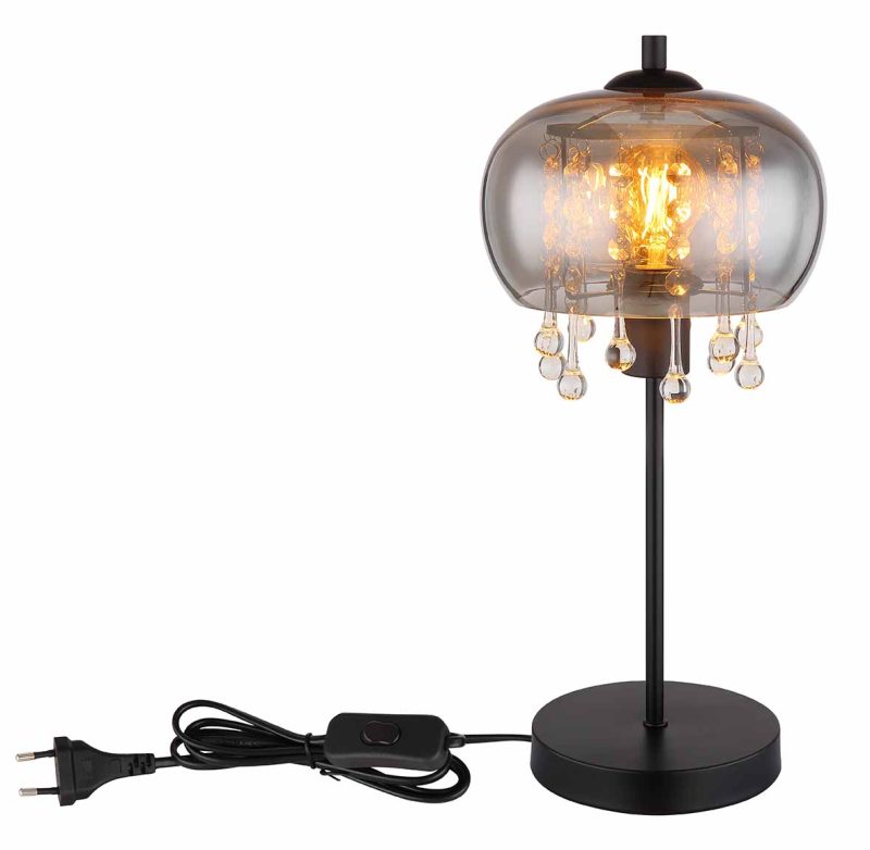 Klassieke tafellamp zwart metaal glas Globo Corry - Afbeelding 3